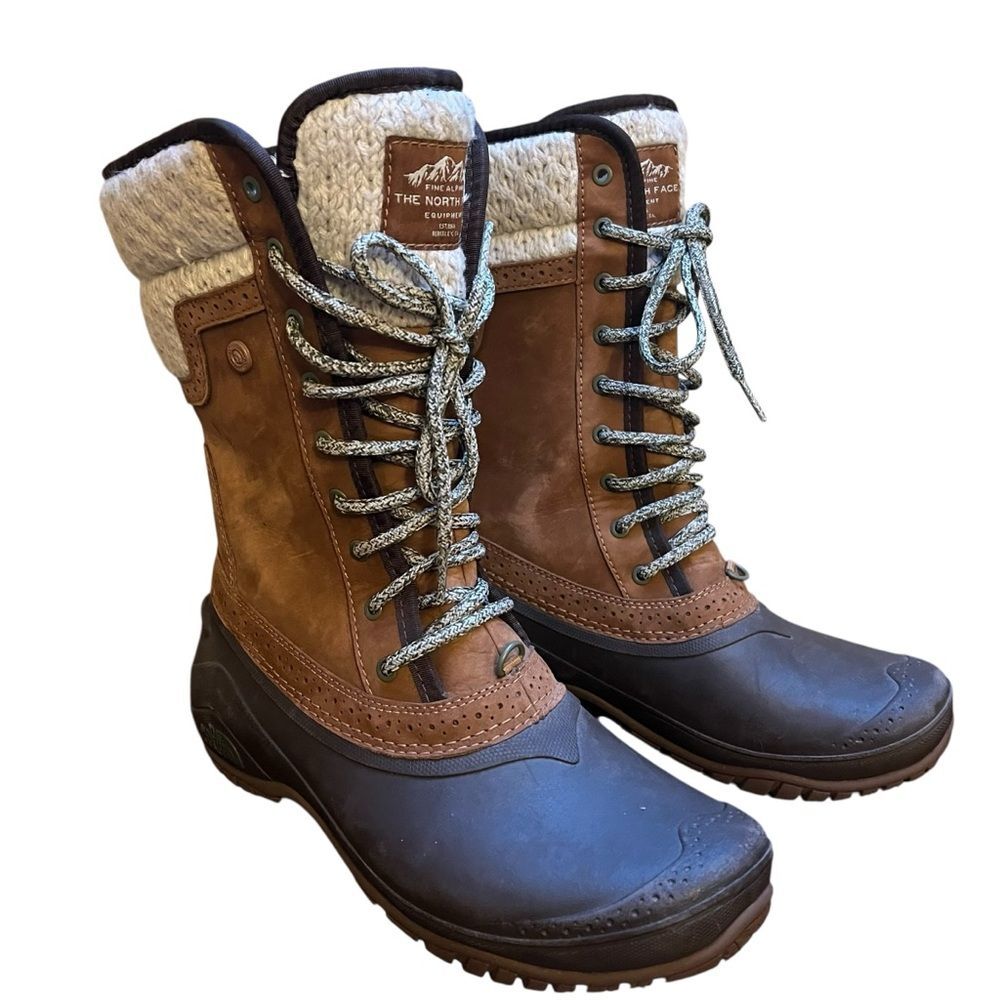 North Face Shellista III Mid Apres Duck Boots Brown Suede Midcalf Womens US 9